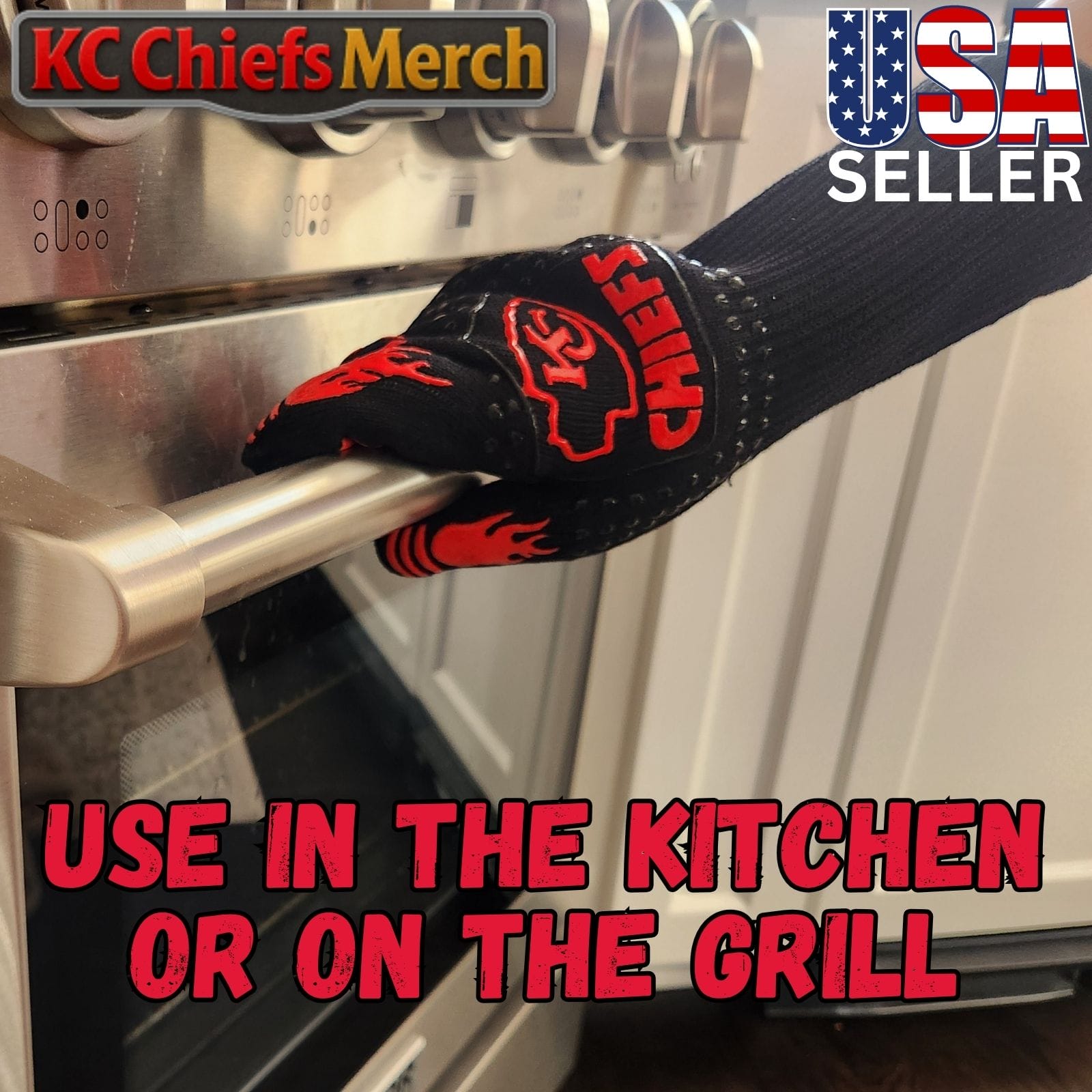 Kansas City Chiefs Dual-Sided Grill Gloves - 1472°F Heat Resistance! - Image 2