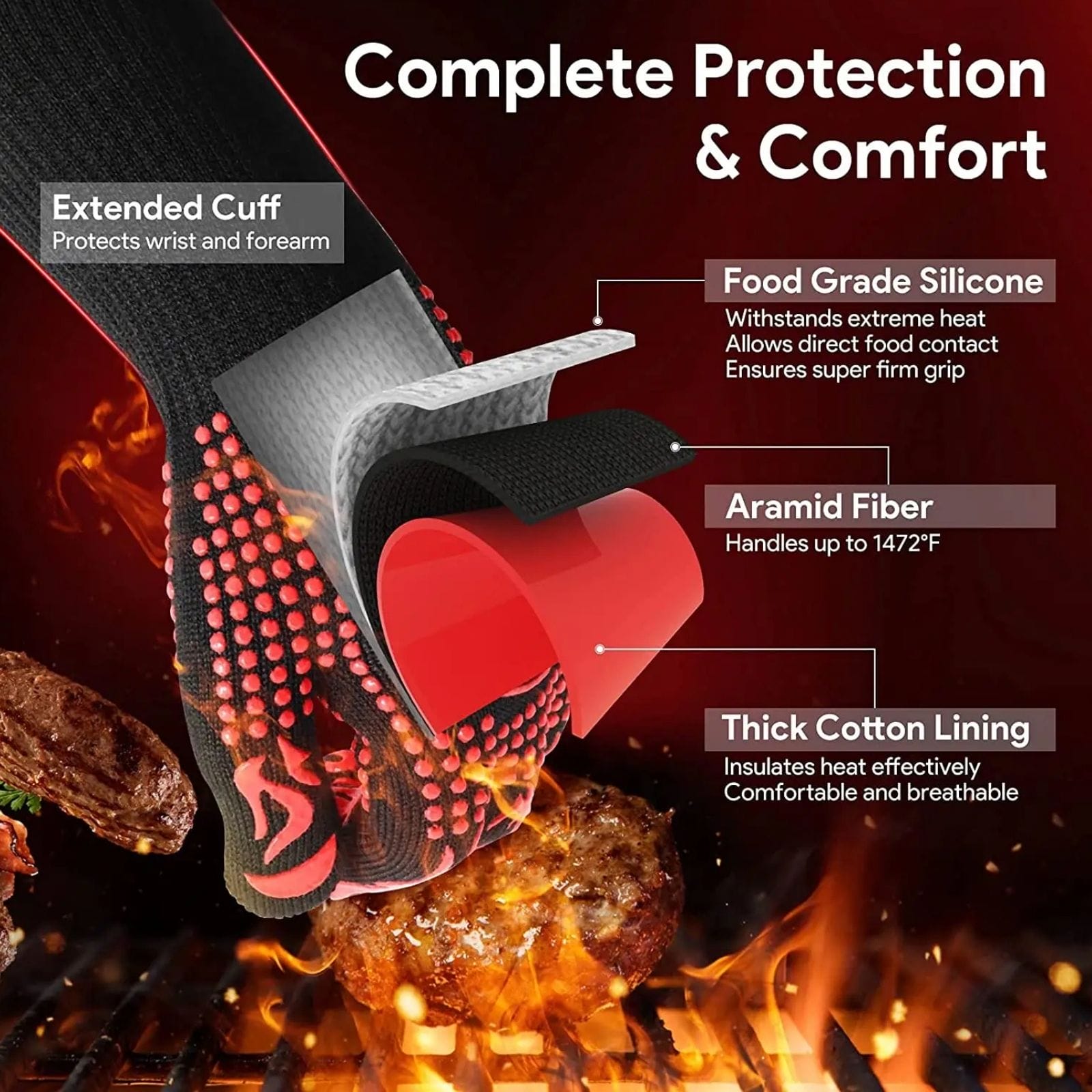 Kansas City Chiefs Dual-Sided Grill Gloves - 1472°F Heat Resistance! - Image 3