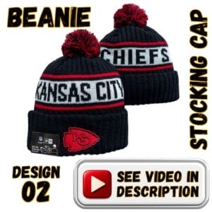 Black w/ White “KANSAS CITY/CHIEFS” Band & Black-Red Pom (02)