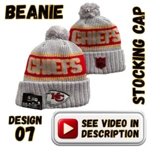 Heather Grey Crown & Cuff, Red “CHIEFS” Band w/ Grey Pom (07)