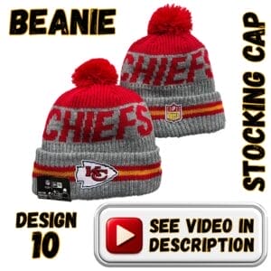 Red Crown, Grey Band w/ Red “CHIEFS,” Heather Grey Cuff & Red Pom (10)