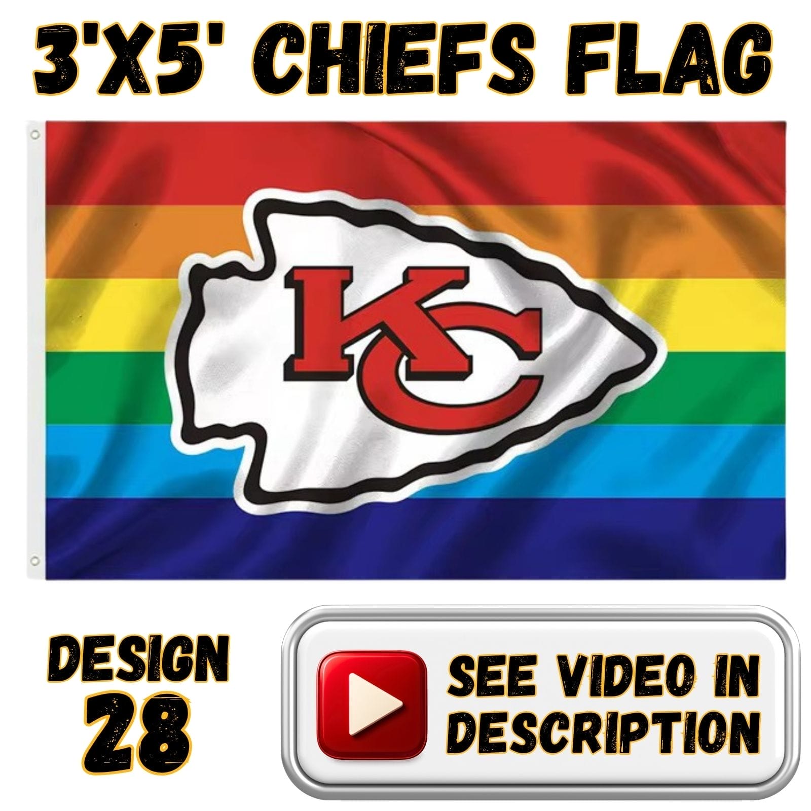 Chiefs 3'x5' Flag - Design #28 - Rainbow Pride Arrowhead