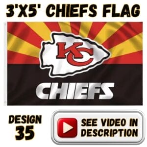 Chiefs 3'x5' Flag - Design #35 - KC Arrowhead with Black / Rays