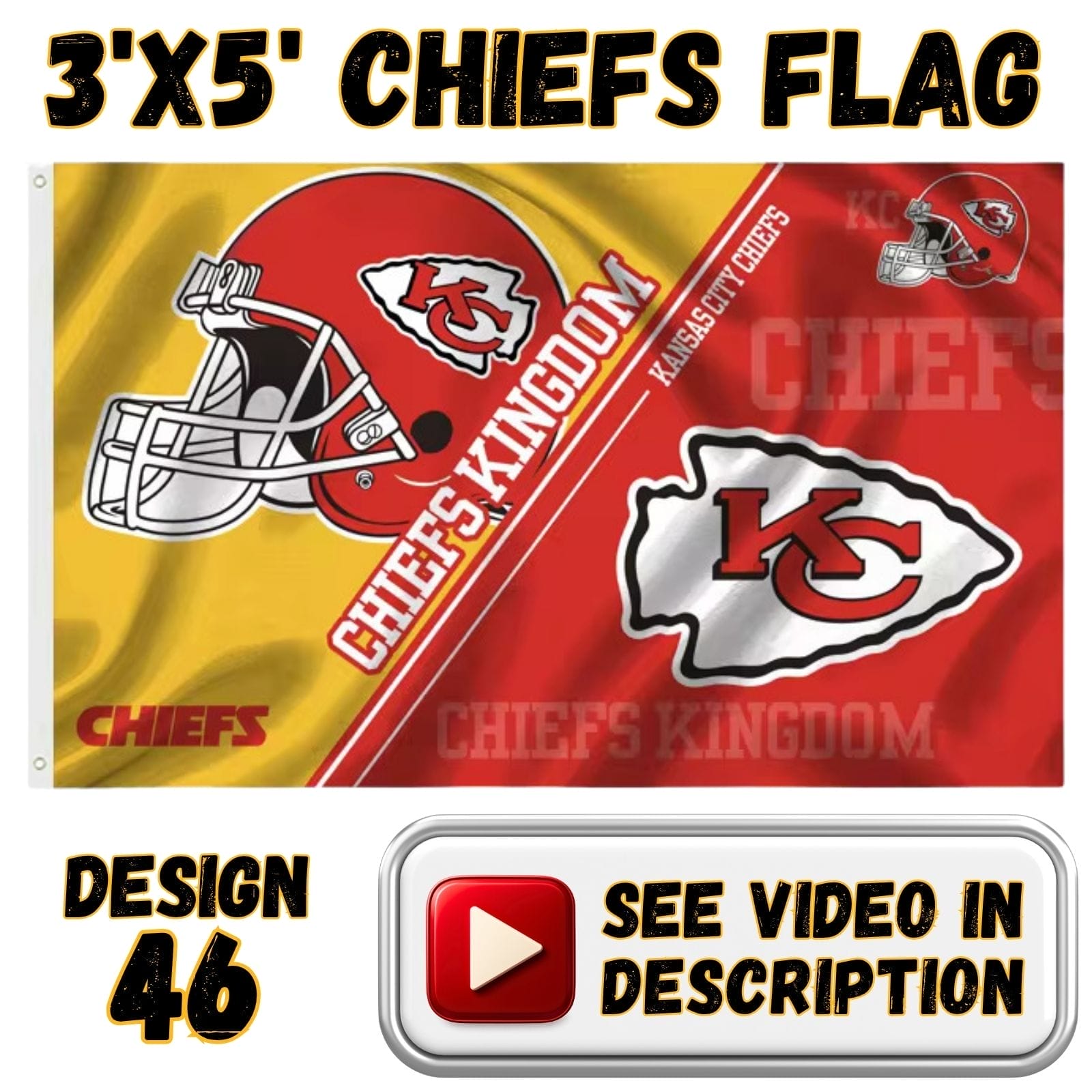 Chiefs 3'x5' Flag - Design #46 - Helmet & Arrowhead