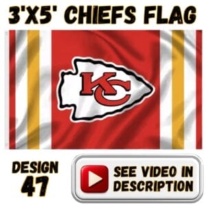 Chiefs 3'x5' Flag - Design #47 - KC Arrowhead with Gold Vertical Bars