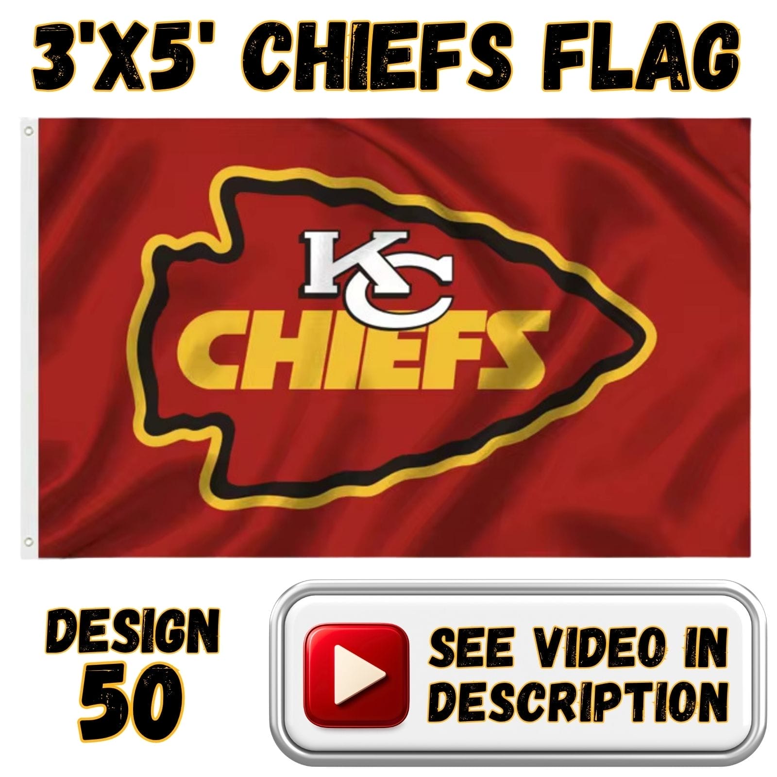 Chiefs 3'x5' Flag - Design #50 - Red KC Chiefs Arrowhead