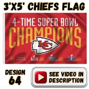 Chiefs 3'x5' Flag - Design #64 - 4 Time Super Bowl Champions RED