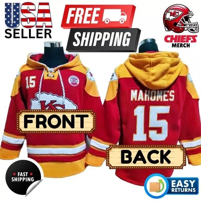 Patrick Mahomes #15 Hockey Style Pullover Hoodie! Great Patches!!! - Image 3